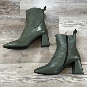 Napoleoni Olive Green Leather Heeled Ankle Boots Made in Italy Size 38